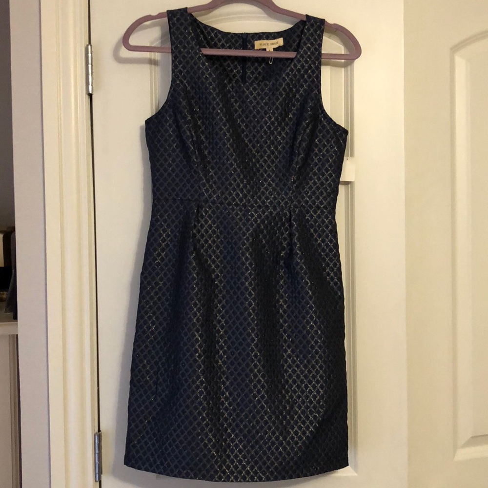 Navy and gold fitted party dress